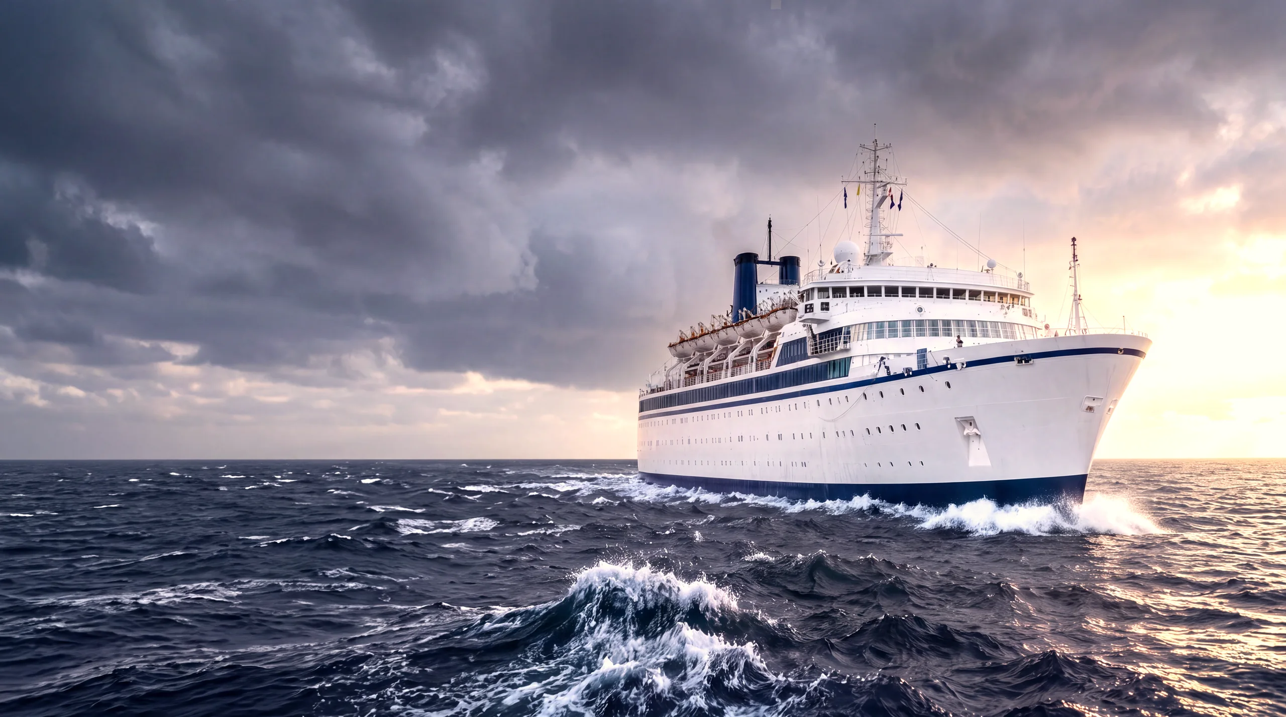 The Freewinds sailing out of a storm into clearing light